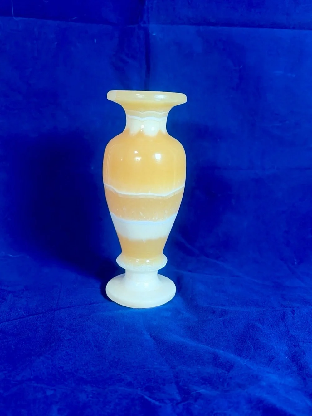 Handmade Egyptian Alabaster Vase 6.5” Carved Stone Honey Gold Veining